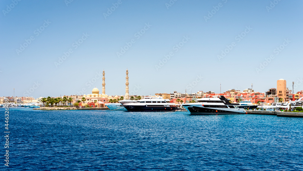 many ships in the Hkrgada Marina in the Red Sea