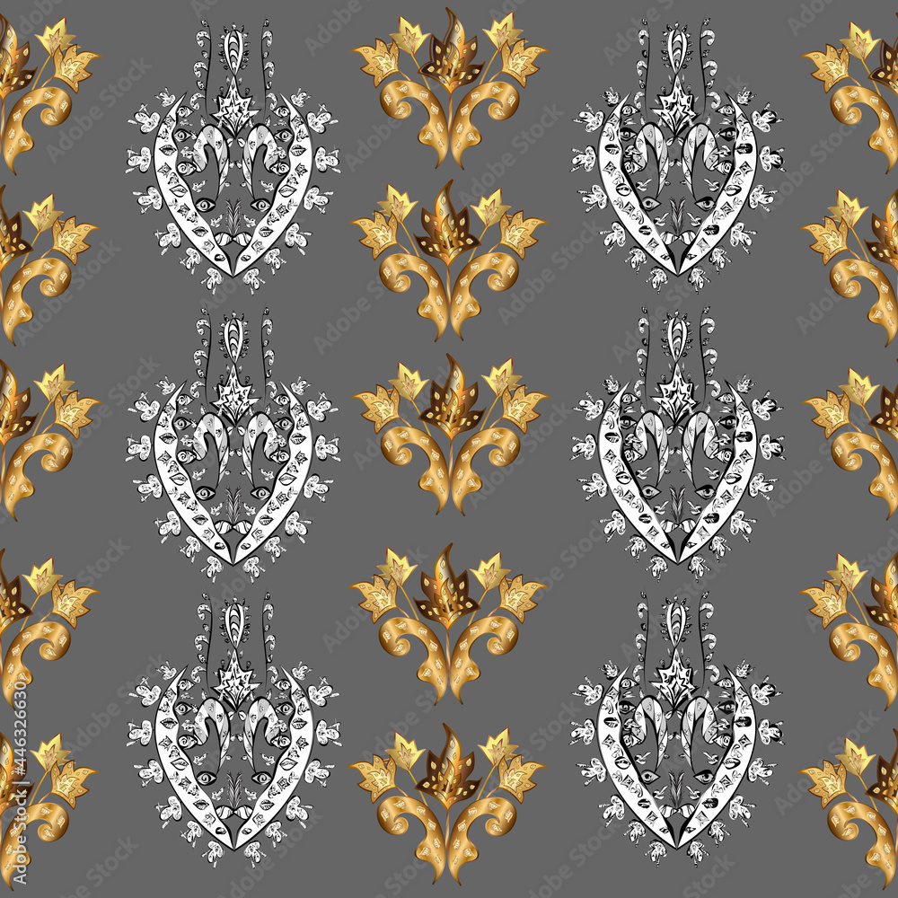 Seamless pattern with interesting doodles on colorfil background. Raster illustration.