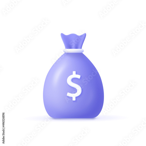 Money bag with dollar icon Cash, interest rate, business and finance, return on investment, financial solution, prepayment and down payment concept. 3d vector illustration.