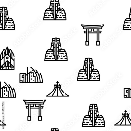 Temple Construction Vector Seamless Pattern Thin Line Illustration