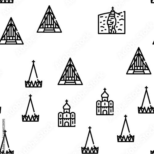 Temple Construction Vector Seamless Pattern Thin Line Illustration
