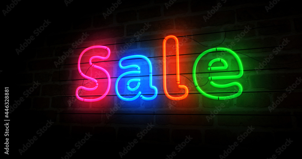 Sale neon light 3d illustration Sale neon light 3d illustration