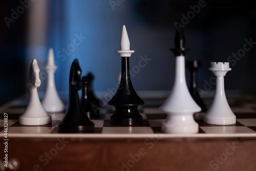 A popular board game for the development of intellectual abilities is chess. Chess pieces in an unfinished game on the board