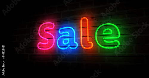 Sale neon light 3d illustration