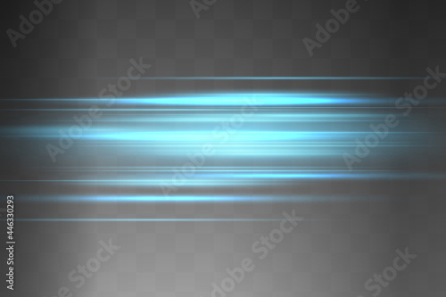 Blue horizontal lens flares pack. Laser beams, horizontal light rays.Beautiful light flares.