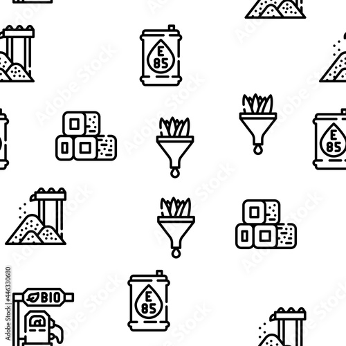 Biofuel Green Energy Vector Seamless Pattern Thin Line Illustration