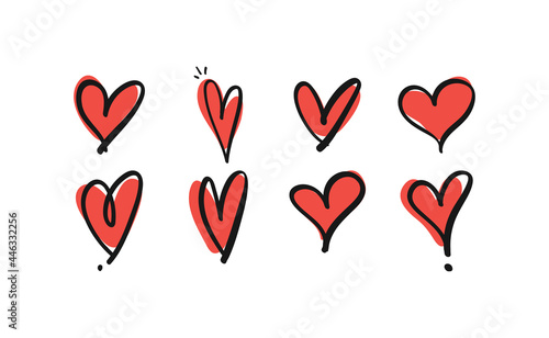 Hand drawn hearts doodle collection. Valentine's day romance illustration set.