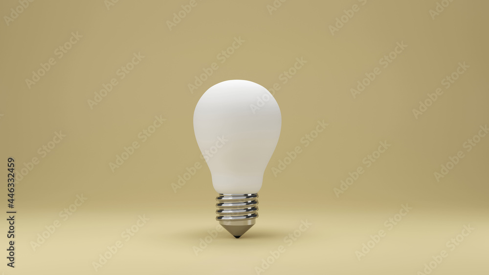 White light bulb on bright yellow background in pastel colors. Minimalist concept, bright idea concept, isolated lamp. 3d render illustration White light bulb on bright yellow background in pastel colors. Minimalist concept, bright idea concept, isolated lamp. 3d render illustration