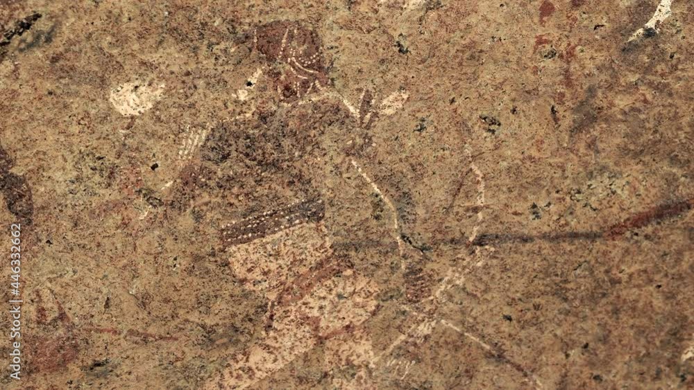 Closeup of ancient prehistoric cave painting known as the White Lady of Brandberg dating back at least 2000 years and located at the foot of Brandberg Mountain in Damaraland, Namibia, Africa. Closeup of ancient prehistoric cave painting known as the White Lady of Brandberg dating back at least 2000 years and located at the foot of Brandberg Mountain in Damaraland, Namibia, Africa.