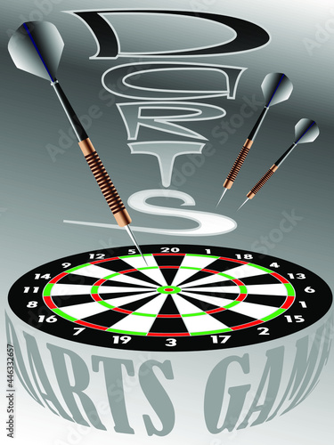 vector illustration with the image of a dart board and darts in vintage style for prints on banners, posters, t-shirts, as well as for interior decoration of playrooms and bars