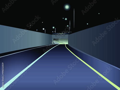 
vector illustration depicting a road leading to a tunnel for printing on walls, banners, posters, cars and for interior decoration of premises, offices, studios