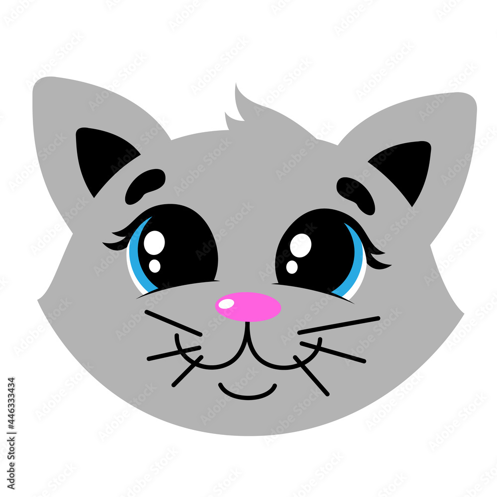 Gray cat with blue eyes. Muzzle. Vector