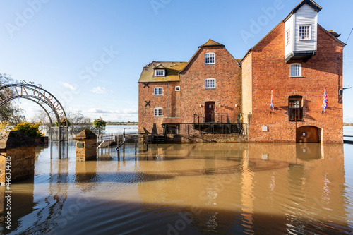 Abel Fletchers Mill surrounded by floodwater from the River Avon on 18/11/2019 at Tewkesbury, Gloucestershire UK © Stephen