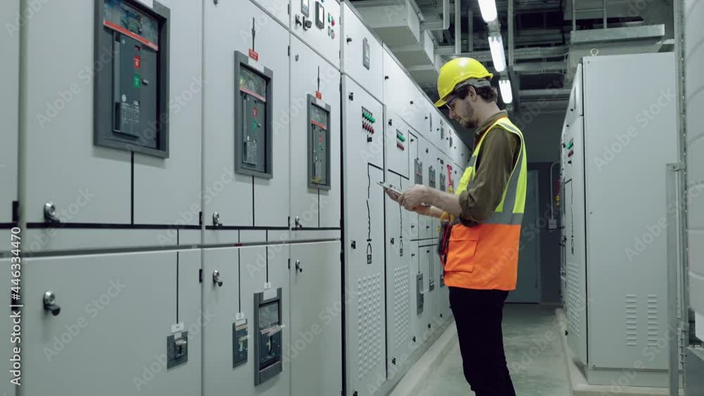 Electrical and Instrument technician checking electrical control board of solar electricity generation
