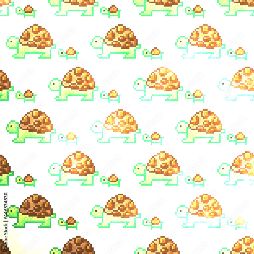 Turtles pattern pixel art. Pixel art turtles pattern. Bright background.