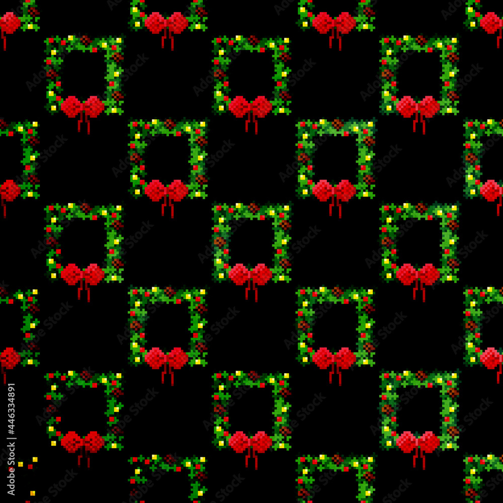 Christmas wreath pattern pixel art. vector illustration.