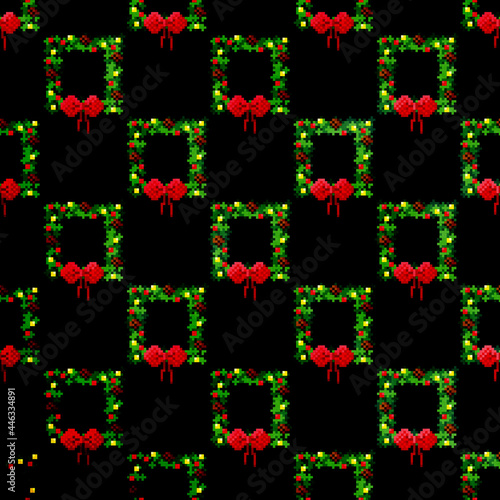 Christmas wreath pattern pixel art. vector illustration.
