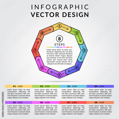 8 steps infographics presentation design template. 8 steps simple and editable process chart infographics element. Vector and illustrations.