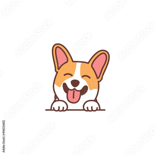 Cute welsh corgi puppy smiling cartoon, vector illustration