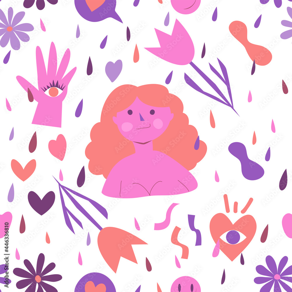 Contemporary flat doodle handrawn seamless pattern. Contemporary flat doodle handrawn seamless pattern.