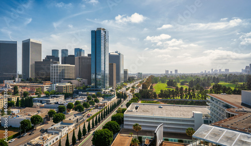 View of Century City and Santa Monica Blvd from Waldorf Astoria Rooftop.