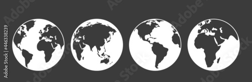 Four different views of the planet Earth. different continents on the globe. set of planets.