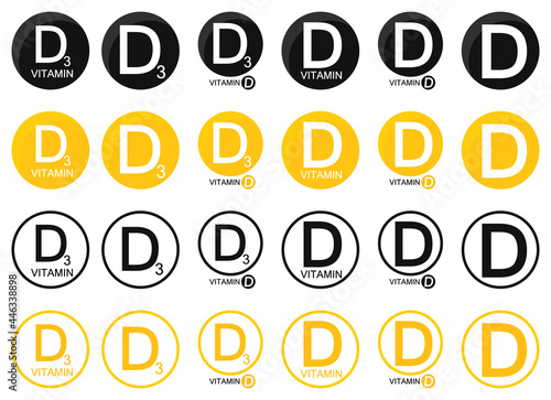 Vitamin D and D3, set isolated symbols, vector illustration