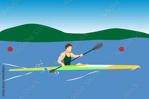Sportsmen kayaker training or competition