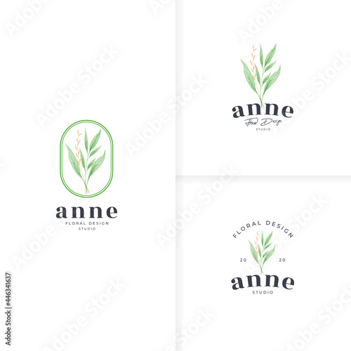 Simple hand drawn botanical logo template