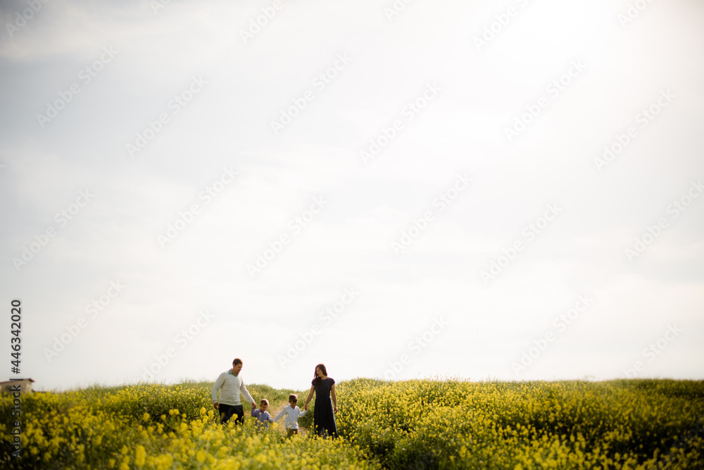 Wide View of Family in Wildflower Field in San Diego Wide View of Family in Wildflower Field in San Diego