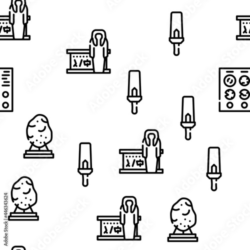 Museum Exhibits And Excursion Vector Seamless Pattern Thin Line Illustration