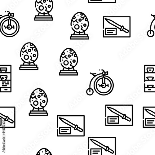 Museum Exhibits And Excursion Vector Seamless Pattern Thin Line Illustration