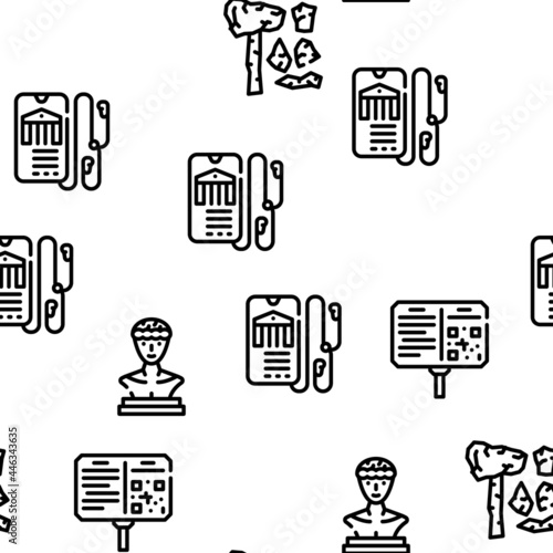 Museum Exhibits And Excursion Vector Seamless Pattern Thin Line Illustration