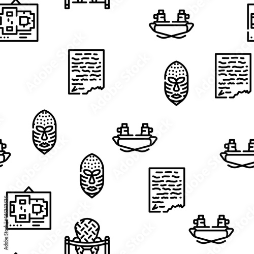 Museum Exhibits And Excursion Vector Seamless Pattern Thin Line Illustration