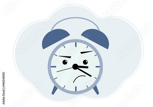Blue alarm clock illustration with anger and displeasure emotion