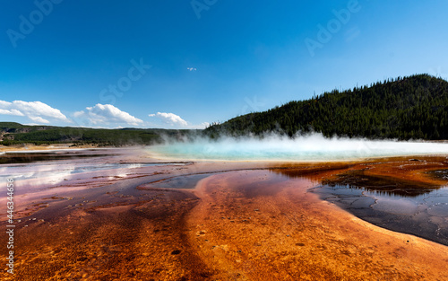 Prismatic Pool, Yellowstone view at low angle with reflection