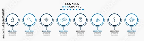 Vector Infographic design illustration business template with icons and 8 options or steps. Can be used for process diagram, presentations, workflow layout, banner, flow chart, info graph
