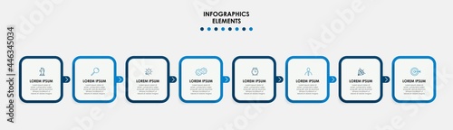 Vector Infographic design illustration business template with icons and 8 options or steps. Can be used for process diagram, presentations, workflow layout, banner, flow chart, info graph