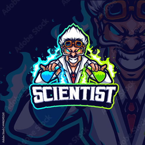 Scientist mascot esport gaming logo design