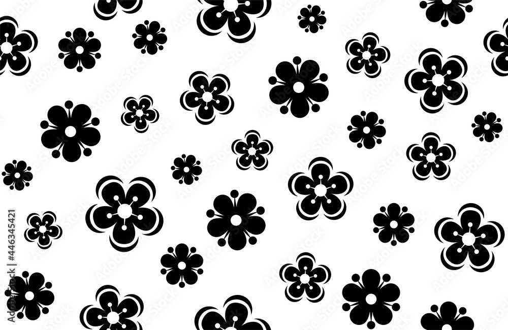 Fototapeta premium Floral background. Simple seamless pattern. Background template for holiday decoration, congratulations, invitation. Design for packaging, textiles, wrapping paper. Black silhouette. Isolated. Vector