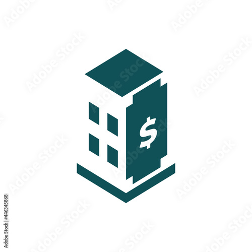 Money app logo template. Combined the money and building icon concept. Vector illustration