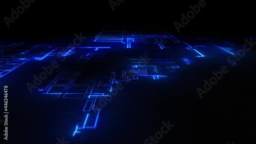 Abstract Cyberspace World visualizing technology. Visualization of the processing of data inside a server, computer or an artificial intelligence.