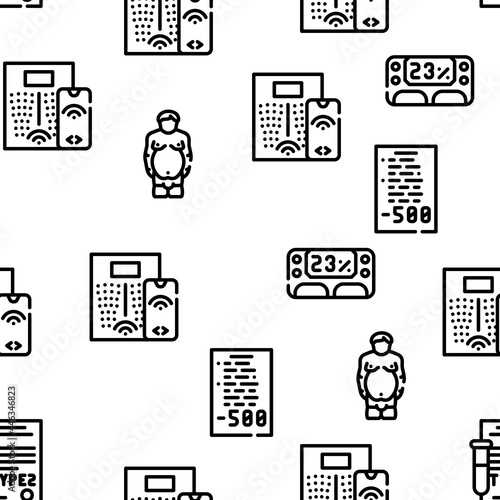 Cholesterol Overweight Vector Seamless Pattern Thin Line Illustration
