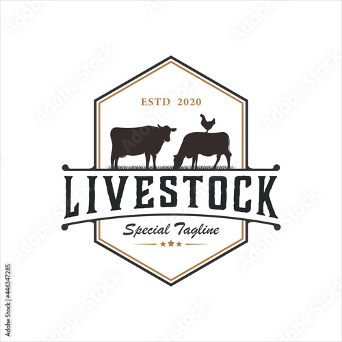 vintage livestock logo design, retro farm design template