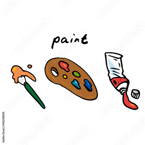 絵具や筆、パレットのイラストセット