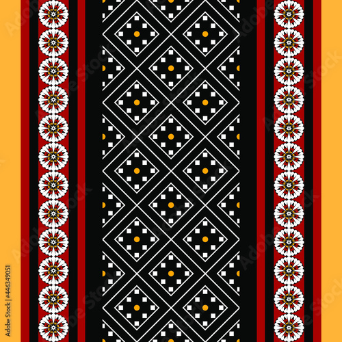 Geometric ethnic oriental seamless pattern traditional Design for background,carpet,wallpaper.clothing,wrapping,Batik fabric,Vector illustration.embroidery style - Sadu, sadou, sadow or sado