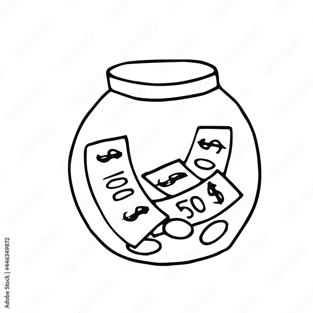 Hand draw illustration money bag. Doodle clipart money.Outline dollar.Financial Hand draw illustration money bag. Doodle clipart money.Outline dollar.Financial