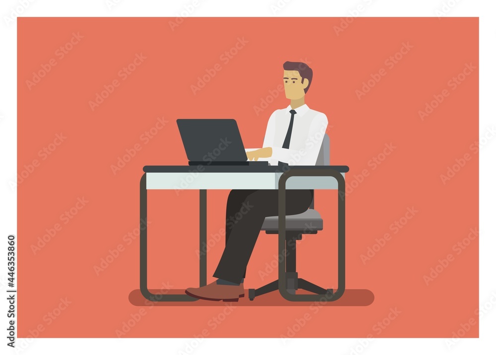 Male employee typing laptop, front view
Male employee typing laptop, front view