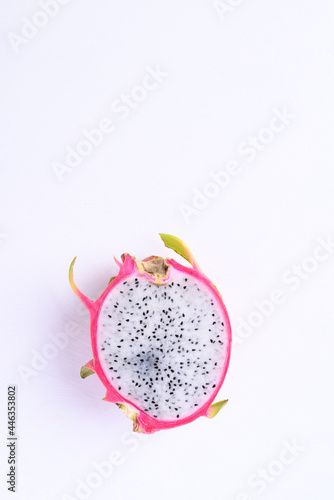 Half dragon fruit or pitaya on white background with copy space, Tropical fruit