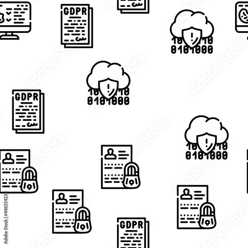 Privacy Policy Protect Vector Seamless Pattern Thin Line Illustration